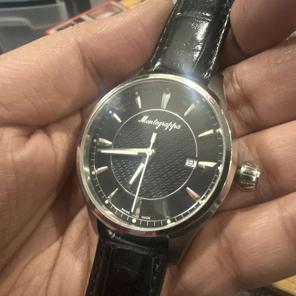 Working Montegrappa Fortuna Black Dial Leather Strap IDFOWALC 42mm Mens Watch